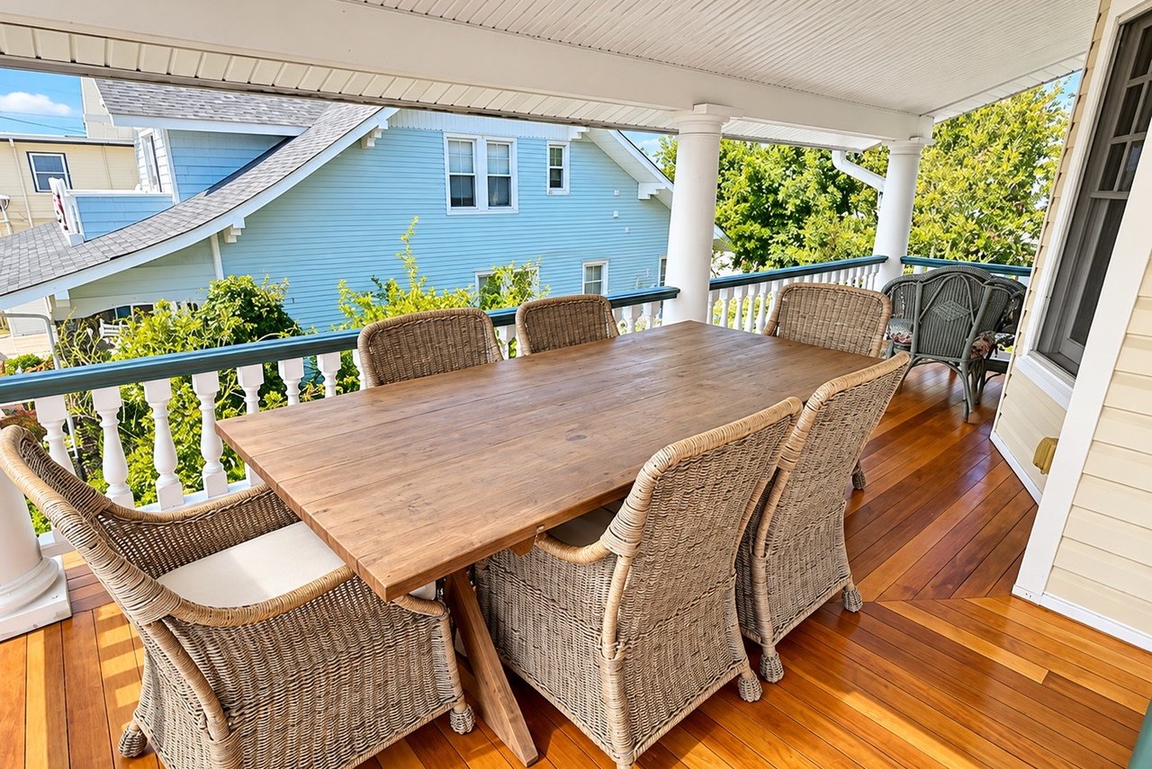 Covered porch dining table for six